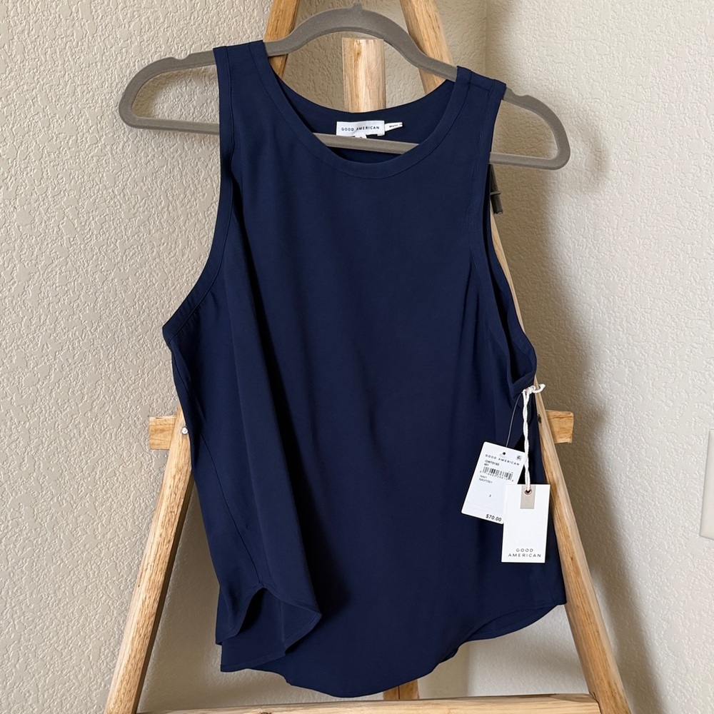 Good American Navy Sleeveless Round Neck Tank Blouse